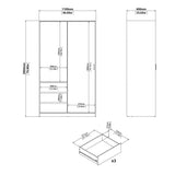 Wooden Sliding Wardrobe With 2 Doors And 3 Drawers - Naia