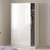 Wooden Sliding Wardrobe With 2 Doors And 3 Drawers - Naia