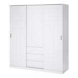 Wooden Sliding Wardrobe With 3 Doors And 3 Drawers - Naia