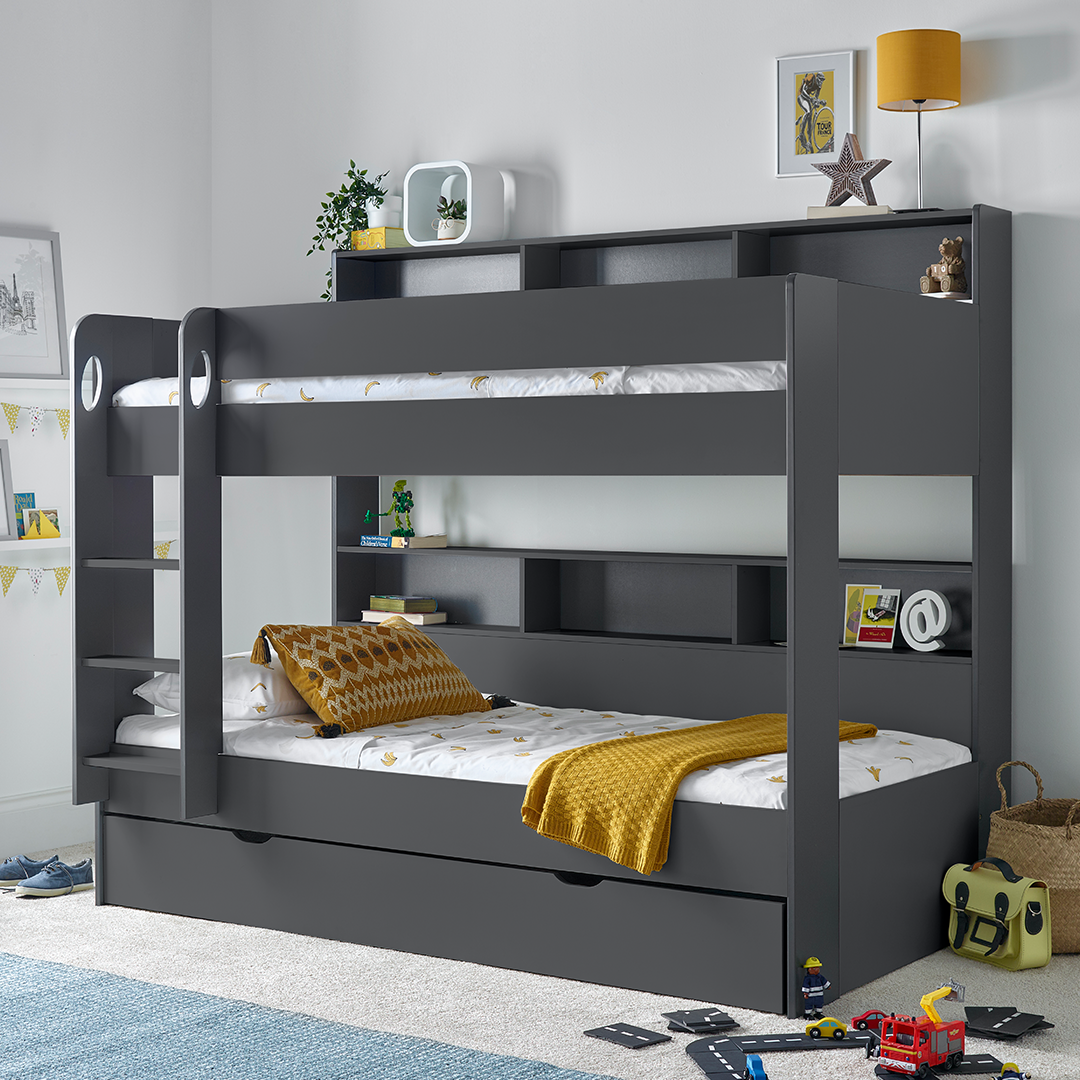 Wooden Storage Bunk Bed Single With Pull-Out Storage Drawer - Oliver