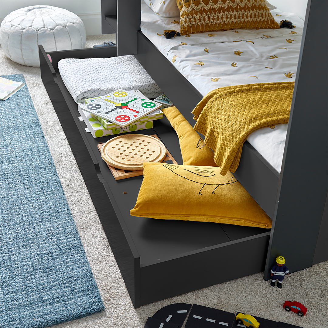 Wooden Storage Bunk Bed Single With Pull-Out Storage Drawer - Oliver