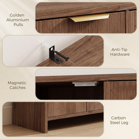 Wooden Storage Cabinet 100cm Wide With 3 Doors And Gold Handle - Velmora