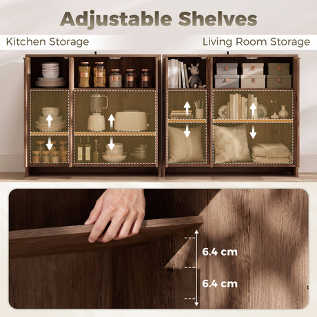 Wooden Storage Cabinet 100cm Wide With 3 Doors And Gold Handle - Velmora