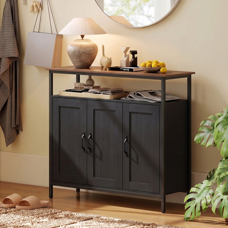 Wooden Storage Cabinet 100cm Wide With 3 Doors - Velmora