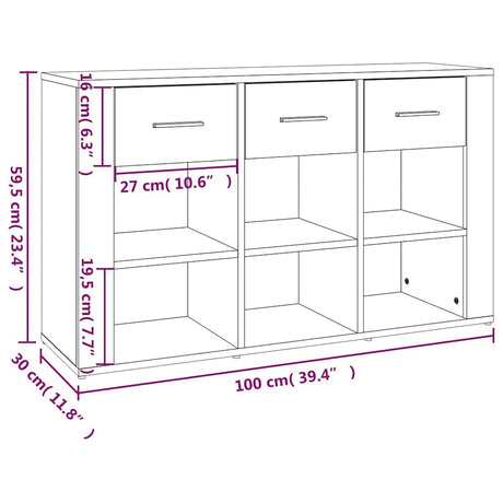 Wooden Storage Cabinet 100cm Wide With 3 Drawers - Vantage Home