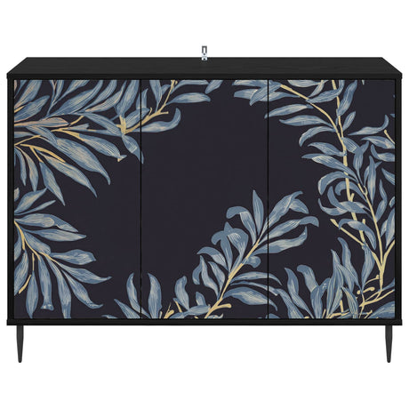 Wooden Storage Cabinet 102cm Wide With 3 Doors And Raised Feet - Dokkum