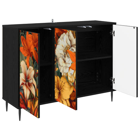 Wooden Storage Cabinet 102cm Wide With 3 Doors And Raised Feet - Gennep