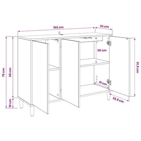 Wooden Storage Cabinet 102cm Wide With 3 Doors - Rhenen