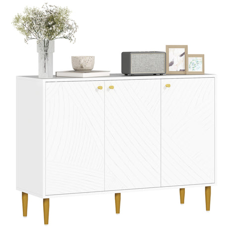 Wooden Storage Cabinet 107cm Wide With 3 Doors And Gold Handles - Velmora