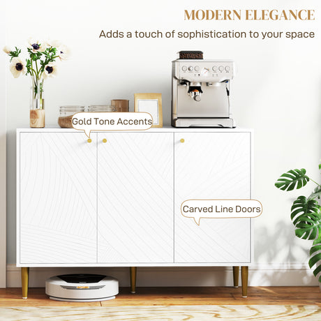 Wooden Storage Cabinet 107cm Wide With 3 Doors And Gold Handles - Velmora