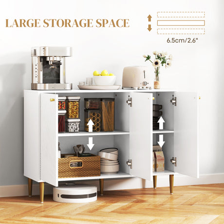 Wooden Storage Cabinet 107cm Wide With 3 Doors And Gold Handles - Velmora