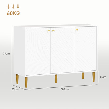 Wooden Storage Cabinet 107cm Wide With 3 Doors And Gold Handles - Velmora