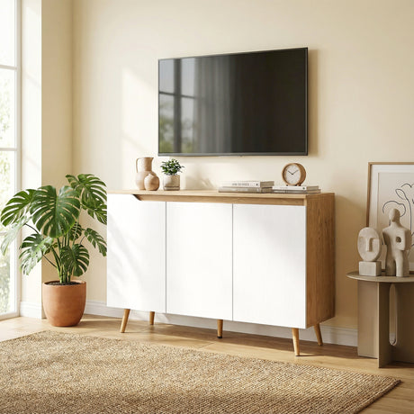 Wooden Storage Cabinet 107cm Wide With 3 Doors - Velmora