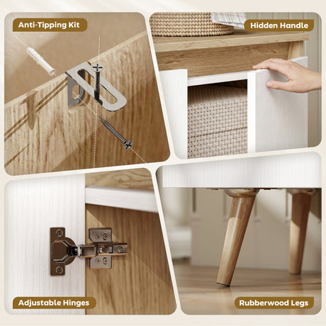 Wooden Storage Cabinet 107cm Wide With 3 Doors - Velmora