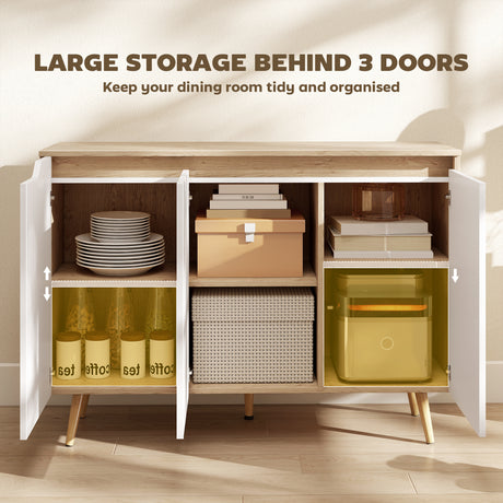 Wooden Storage Cabinet 107cm Wide With 3 Doors - Velmora