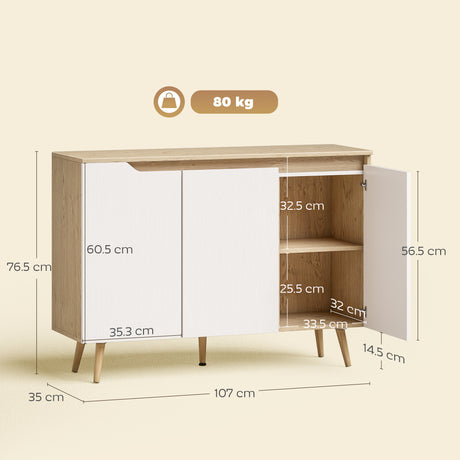Wooden Storage Cabinet 107cm Wide With 3 Doors - Velmora