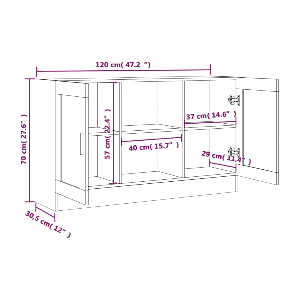 Wooden Storage Cabinet 120cm Wide With 2 Doors - Vantage Home