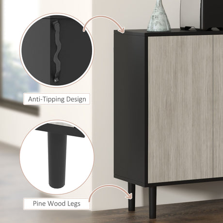Wooden Storage Cabinet 121cm Wide With 4 Doors - Velmora