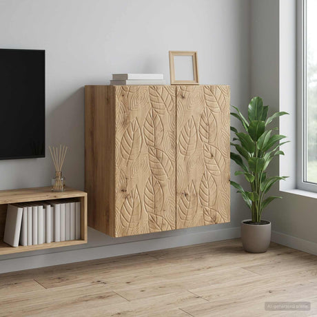 Wooden Storage Cabinet 59cm Wide Wall Hung With 2 Doors - Vantage Home