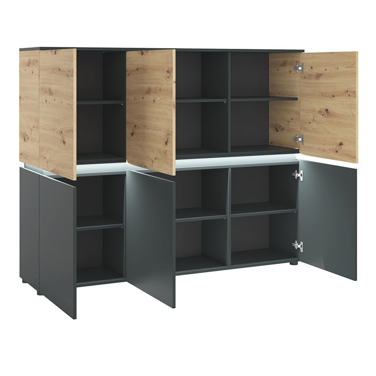 Wooden Storage Cabinet With 6 Doors And LED Lights - Luci