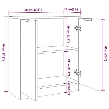 Wooden Storage Cabinet 60cm Wide With 2 Doors And Black Handle - Vantage Home