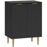 Wooden Storage Cabinet 60cm Wide With 2 Doors And Gold Legs - Velmora