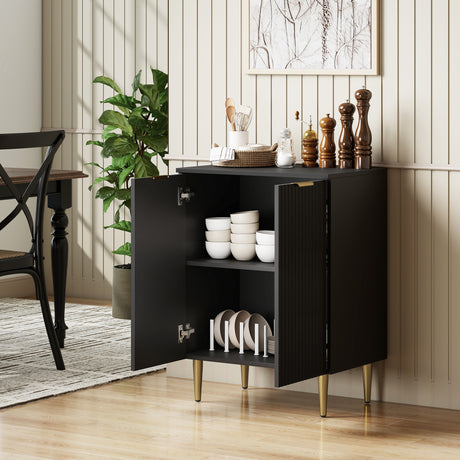 Wooden Storage Cabinet 60cm Wide With 2 Doors And Gold Legs - Velmora