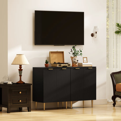 Wooden Storage Cabinet 60cm Wide With 2 Doors And Gold Legs - Velmora
