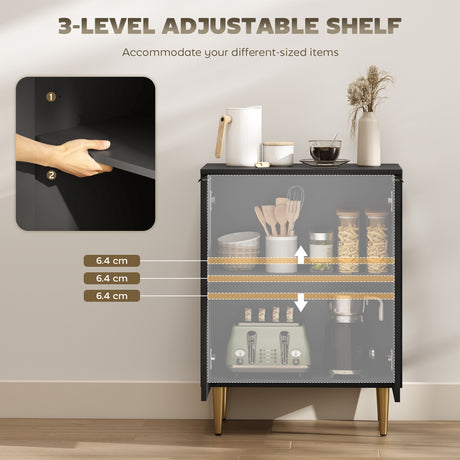 Wooden Storage Cabinet 60cm Wide With 2 Doors And Gold Legs - Velmora