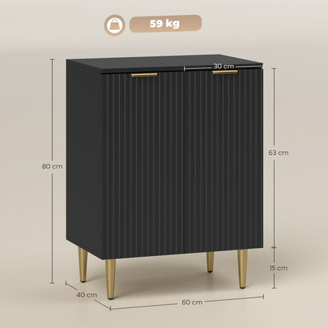 Wooden Storage Cabinet 60cm Wide With 2 Doors And Gold Legs - Velmora