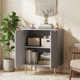 Wooden Storage Cabinet 60cm Wide With 2 Doors And Gold Legs - Velmora
