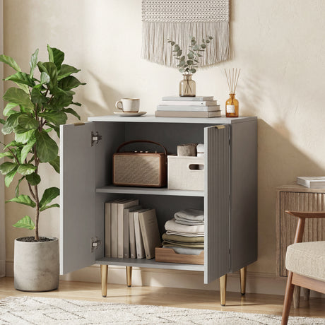 Wooden Storage Cabinet 60cm Wide With 2 Doors And Gold Legs - Velmora