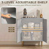 Wooden Storage Cabinet 60cm Wide With 2 Doors And Gold Legs - Velmora
