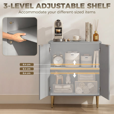 Wooden Storage Cabinet 60cm Wide With 2 Doors And Gold Legs - Velmora