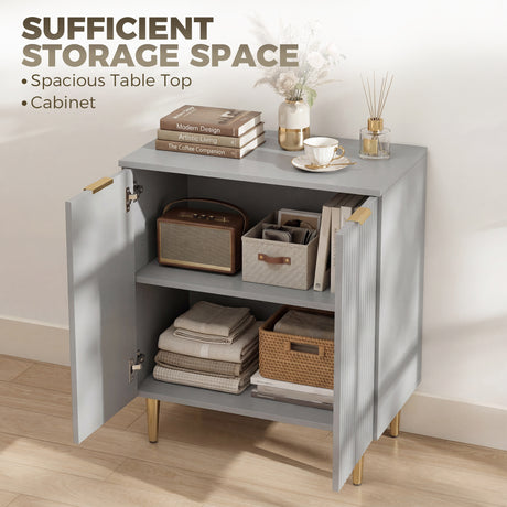 Wooden Storage Cabinet 60cm Wide With 2 Doors And Gold Legs - Velmora