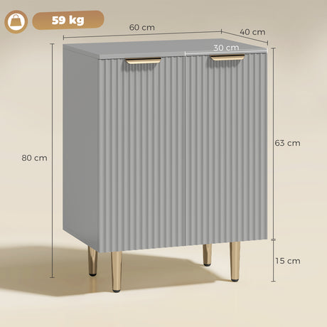 Wooden Storage Cabinet 60cm Wide With 2 Doors And Gold Legs - Velmora