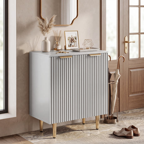Wooden Storage Cabinet 60cm Wide With 2 Doors And Gold Legs - Velmora