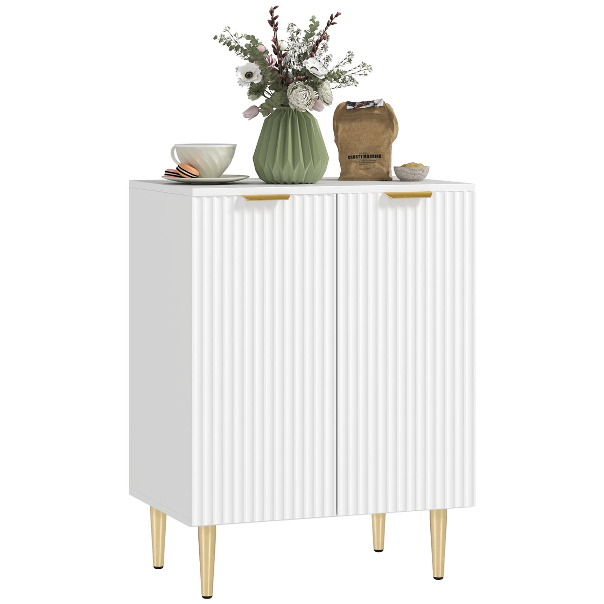 Wooden Storage Cabinet 60cm Wide With 2 Doors And Gold Legs - Velmora