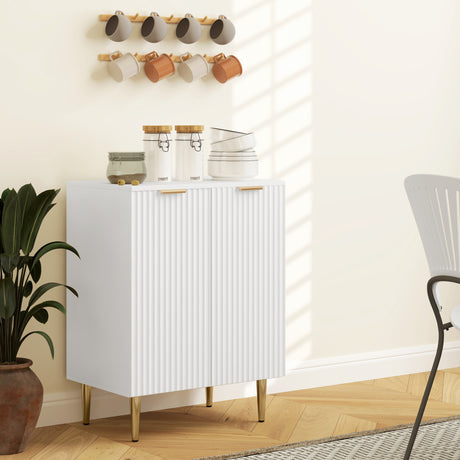 Wooden Storage Cabinet 60cm Wide With 2 Doors And Gold Legs - Velmora
