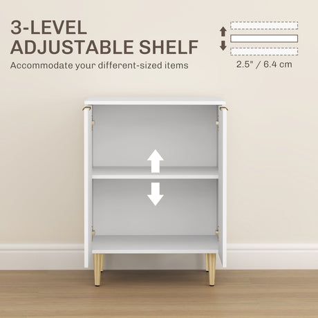 Wooden Storage Cabinet 60cm Wide With 2 Doors And Gold Legs - Velmora