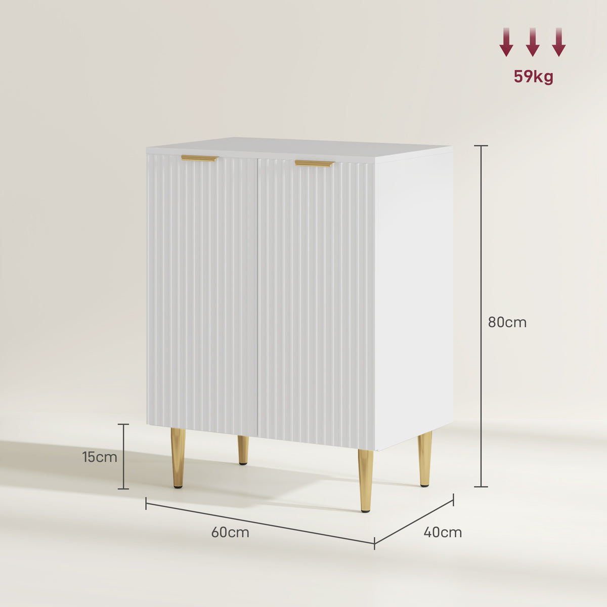Wooden Storage Cabinet 60cm Wide With 2 Doors And Gold Legs - Velmora