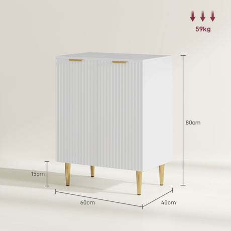Wooden Storage Cabinet 60cm Wide With 2 Doors And Gold Legs - Velmora