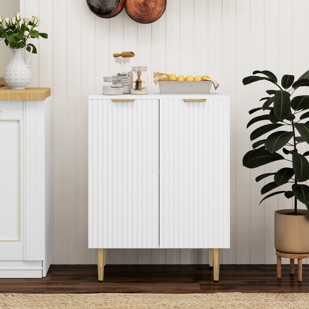 Wooden Storage Cabinet 60cm Wide With 2 Doors And Gold Legs - Velmora