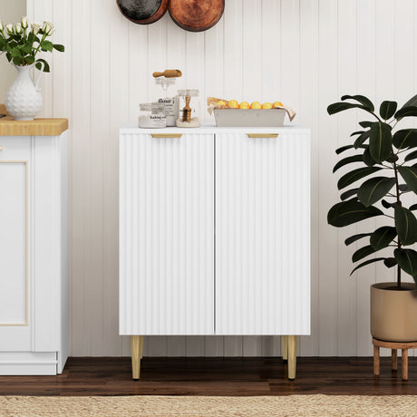 Wooden Storage Cabinet 60cm Wide With 2 Doors And Gold Legs - Velmora