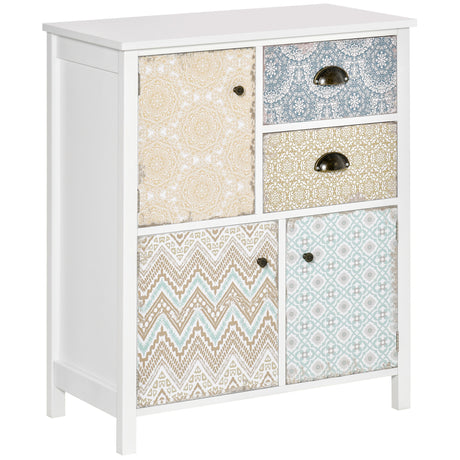 Wooden Storage Cabinet 68cm Wide With 3 Doors And 2 Drawers - Velmora