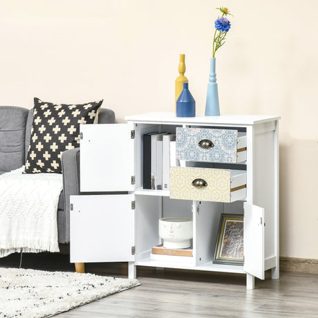 Wooden Storage Cabinet 68cm Wide With 3 Doors And 2 Drawers - Velmora