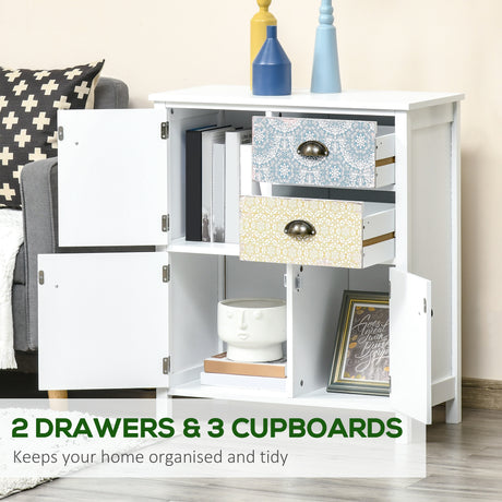 Wooden Storage Cabinet 68cm Wide With 3 Doors And 2 Drawers - Velmora
