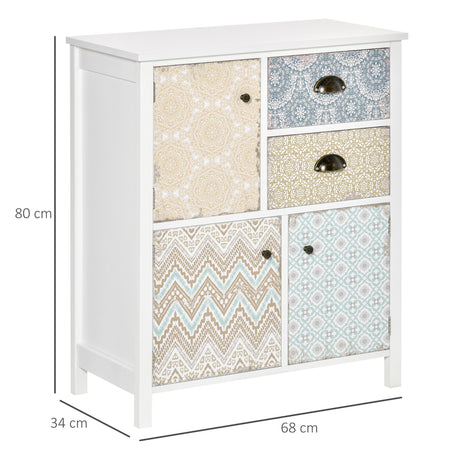 Wooden Storage Cabinet 68cm Wide With 3 Doors And 2 Drawers - Velmora