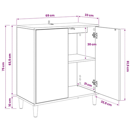 Wooden Storage Cabinet 69cm Wide With 2 Doors - Kiel