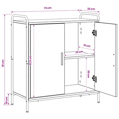 Wooden Storage Cabinet 73cm Wide With 2 Doors And Steel Frame - Vantage Home